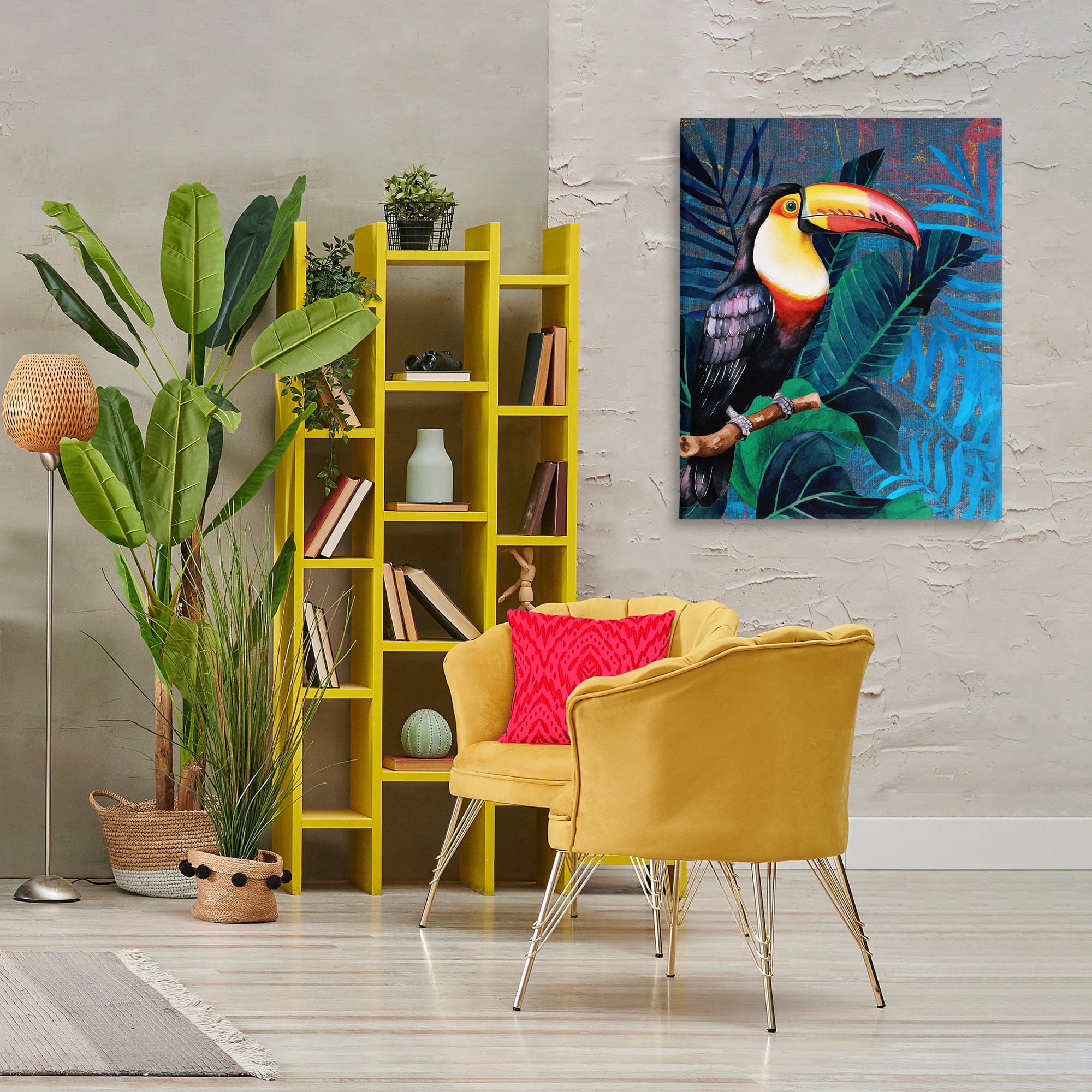 Stupell Industries Bright Toucan Among Leaves Animals Painting Wrapped Canvas Art Print Wall Art, 30 x 40