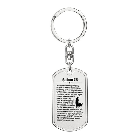 Psalm 23 Spanish Salmo 23 Bible  Keychain Stainless Steel or 18k Gold Dog Tag