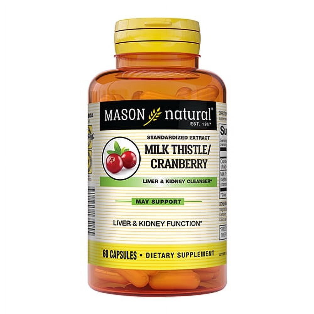 Mason Natural Milk Thistle And Cranberry Capsules, Liver And Kidney Cleanser - 60 Ea