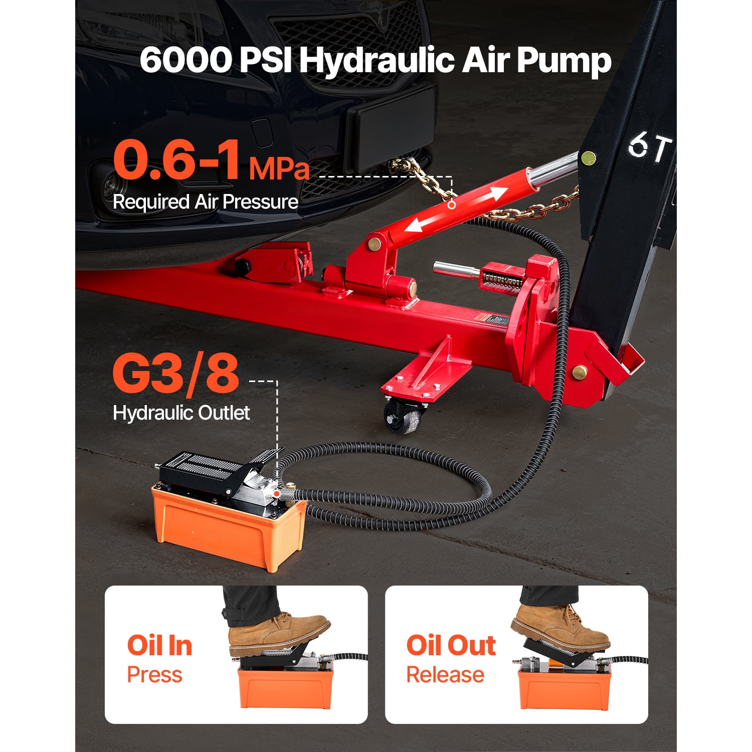 KFFKFF Auto Body Frame Puller Straightener, 6T Tension Car Body Repair Equipment with Hydraulic Foot Pump & Swivel Post, Includes 16 Tools for Car Body Repair