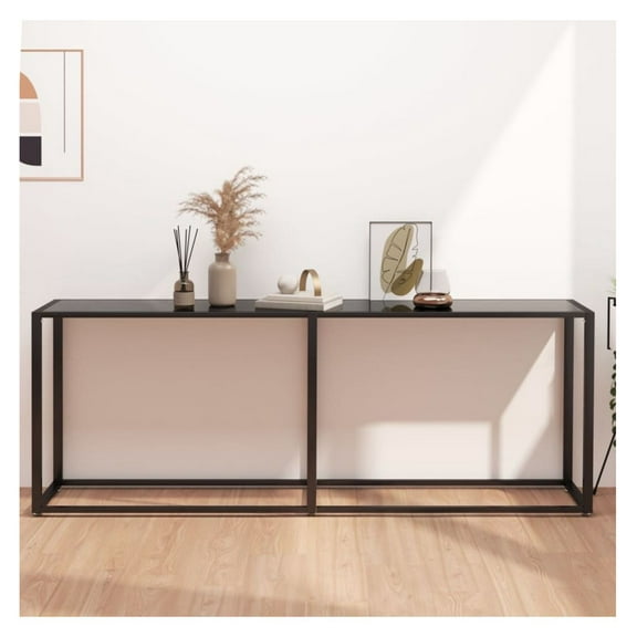 Console Table Black 78.7" Tempered Glass & Steel Frame Entryway Table Modern Sofa Table for Living Room Hallway