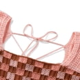 thumbnail image 6 of KOMOO Women Crochet Knit Crop Tops Plaid Knitted T-Shirt Puff Short Sleeve Pullover Streetwear, 6 of 8
