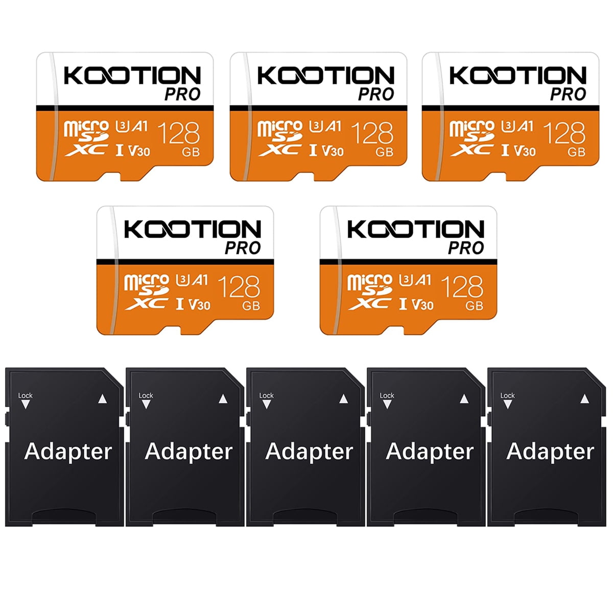 KOOTION Micro SD Card 5 Pack 128 GB Memory Card U3 TF Card High Speed
