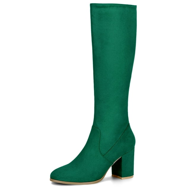 Unique Bargains Bottes Hauteur Genou à Talon Bloc à Bout Rond pour Femmes