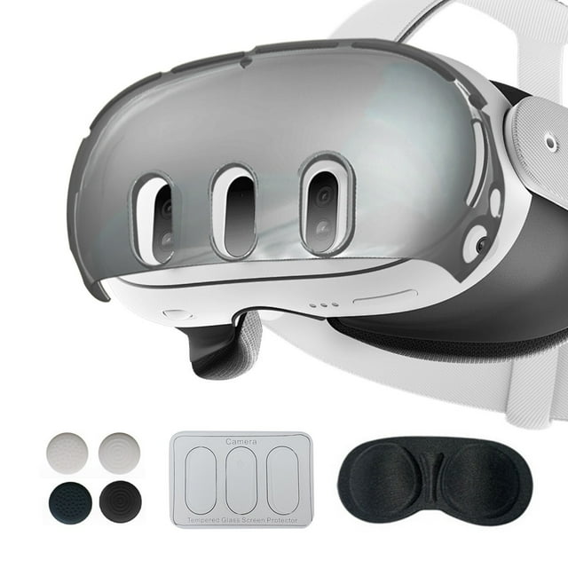 Accessoires VR pour Meta Quest 3 Ensemble de Protection Couvre-Objectif Film Trempé + Capuchon de Joystick + Couvercle de Protection en Cristal