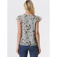 thumbnail image 4 of Blusa En Capas Allegra K Manga Corta Volantes Gasa Cuello Cuadrado Mujer Floral Gris XS, 4 of 6