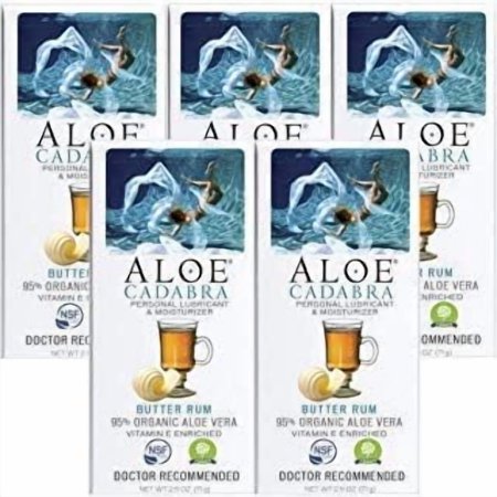 Aloe Cadabra Flavored Personal Lubricant Moisturizer Organic Passion Lube for Women, Men & Couples, Butter Rum 2.5 Ounce (Pack of 5)