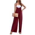 thumbnail image 1 of Mono De Pierna Ancha Cintura Alta Correa Sin Espalda Casual Poliéster Suelto Ropa De Mujer Vino Rojo XL, 1 of 7
