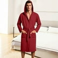 thumbnail image 2 of Oksale Waffle Knit Hooded Robes for Men with Pockets Belted Bath Robe Loose Long Sleeve Nightgowns Soft Knee Length Loungewear Wine S, 2 of 7
