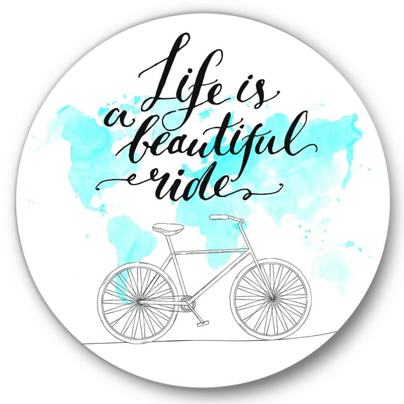 Designart 'Life Is A Beautiful Ride With Bicycle' Traditional Circle Metal Wall Art 36x36 - Disc of 36
