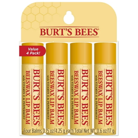 Burt's Bees 100% Natural Moisturizing Lip Balm, Original Beeswax with Vitamin E & Peppermint Oil - 4