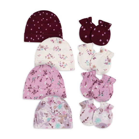 Gerber Baby Girls Caps & Mittens Set, 8-Piece