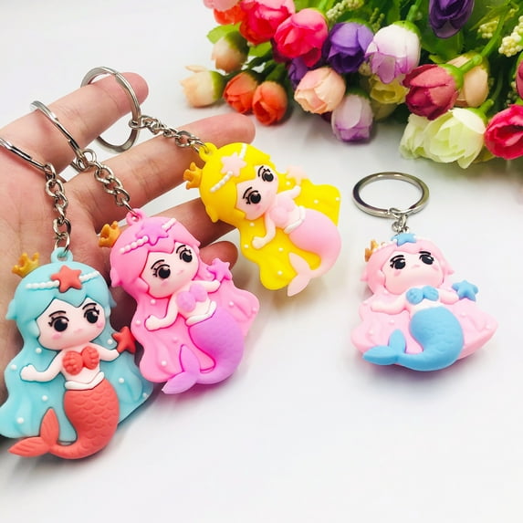 rygai Mermaid Keychain Cartoon Colorful Multipurpose Three-dimensional Reusable Decorative Gift Cute Princess Doll Key Ring Backpack Pendant for Handbag,Orange