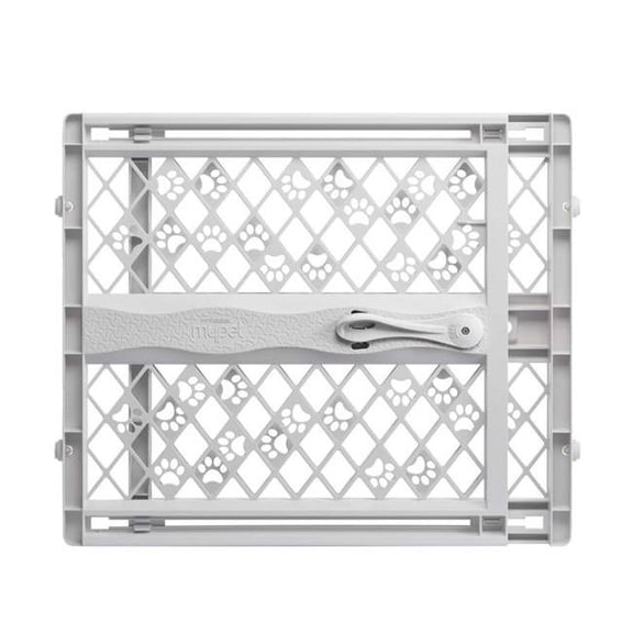 North States 026107088703 23 in. Portable Petgate with Paw Print & Bone, Light Gray