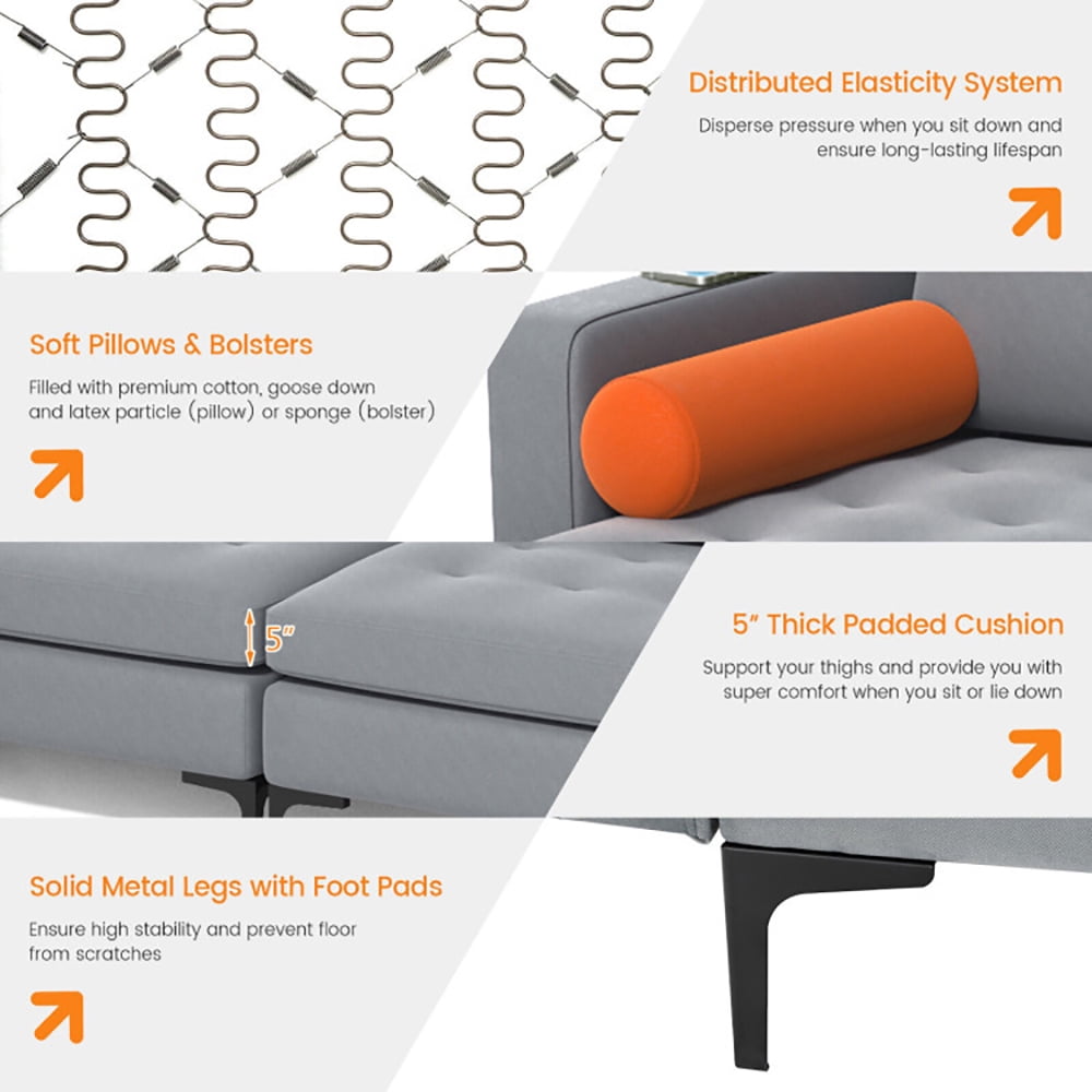 Finihen L-shaped Sectional Sofa Couch, Modular L-shaped 4-Seat Sectional Sofa with Reversible Chaise and 2 USB Ports, for Living Room, Light Gray Finihen L-shaped Sectional Sofa Couch, Modular L-shaped 4-Seat Sectional Sofa with Reversible Chaise and 2 USB Ports, for Living Room, Light Gray
