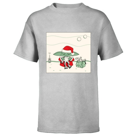 Star Wars Grogu Santa Costume with Holiday Christmas Cookies - Short Sleeve T-Shirt for Kids - Customized-Athletic Heather