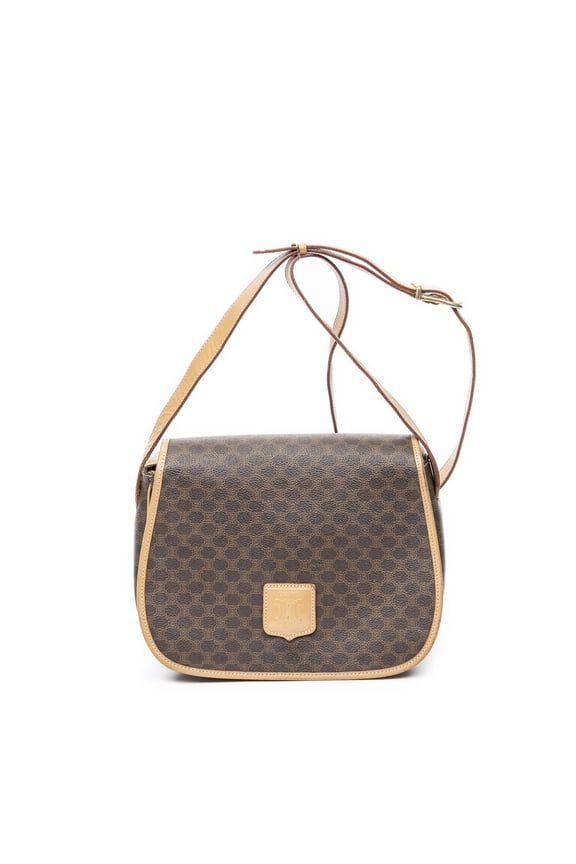 Pre-Owned Celine Brown/Tan Vintage Flap Crossbody Shoulder bag Coated Canvas