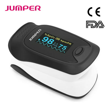 JUMPER 500D Pulse Oximeter Oximetry Fingertip Blood Oxygen Saturation Monitor Heart Rate Monitor Pulse Oximeter for Sports Home Health Care with Silicon Cover, Batteries and (Best Pulse Rate App)