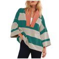 thumbnail image 2 of BiZtdJrK Long Sleeve T Shirts for Women Striped Print Half Zip Sweatshirt V Neck Loose Casual Y2k Tops with Pockets Birthday Gift Green XXL, 2 of 7