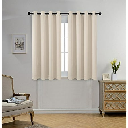 Miuco Room Darkening Grommet Window Blackout Curtains For Bedroom Curtains Set Of 2 Bonus 2 Tie Backs Included 52 Inch By 63 Inch Beige