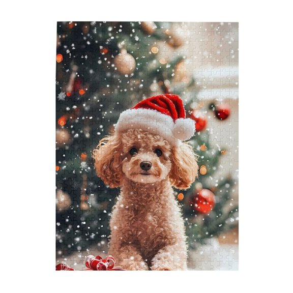 Dog Santa Hat Christmas Gifts 500-Piece Wooden Jigsaw Puzzle for Adults, Fun & Challenging Family Game, Stylish Wall Decor & Holiday Gift