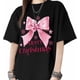 thumbnail image 1 of Camisetas para mujer con lazo rosa y copos de nieve, camisetas gráficas de manga corta, camisetas holgadas de algodón, camisetas casuales, 1 of 8
