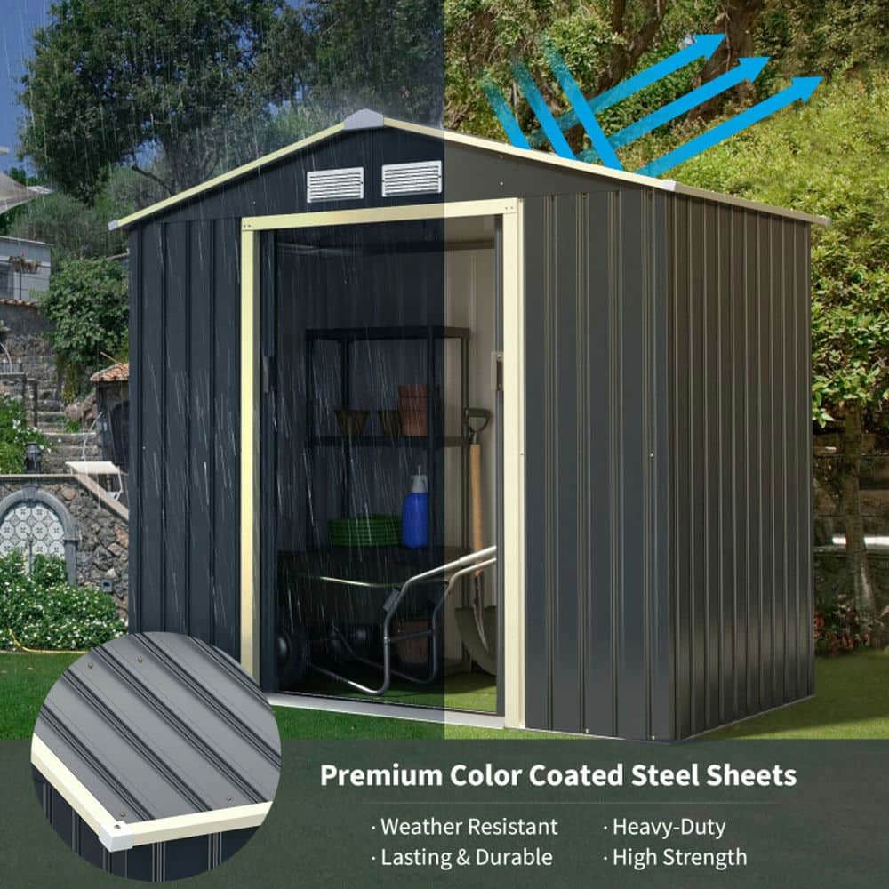 Yardi Yarda 7 Feet x 4 Feet Metal Storage Shed with Sliding Double Lockable Doors, Storage Shed with Multiple Thoughtful Design, Gray