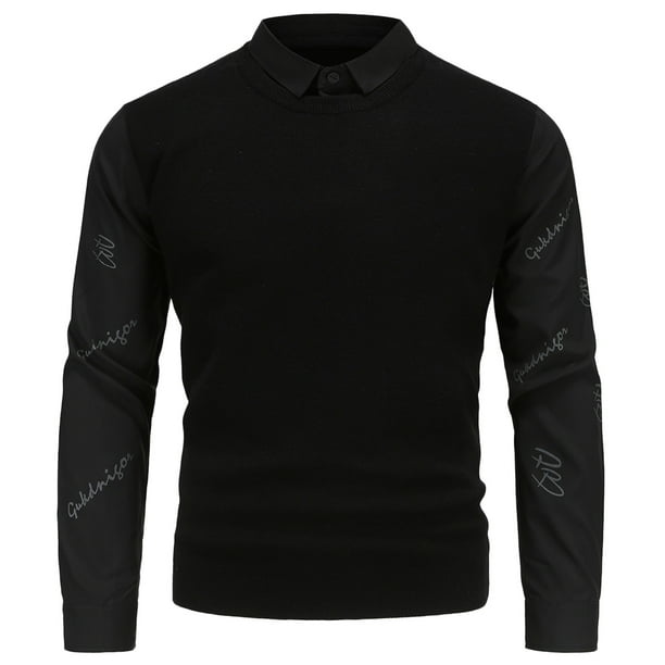 Gibobby Suéter para hombre Sudadera de Cuello Redondo, Sudadera de Forro Polar para Hombre, Ropa teñida Sudadera para Hombre(Negro,Grande)
