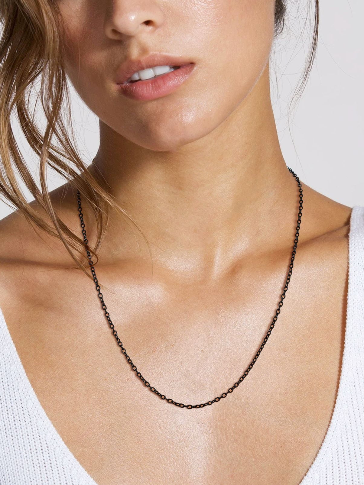 Silovra Women Men Stainless Steel Chain Necklace Black Rolo Cable Chain for Pendant, 2mm Wide, 14/16/18/20/22/24/26/28/30inches