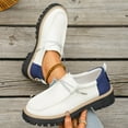 thumbnail image 5 of Color Blocking Platform Loafers for Women Fashion Retro Slip On Casual Shoes Comfortable Lace Up Oxford Dress Shoes Blue Size 7, 5 of 7
