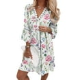 thumbnail image 4 of iOPQO casual dresses for women Women Summer Dresses For 2022 Ethnic Style Dress Lace Trim V Neck Floral Dress Dot Floral Printing Three Quarter Sleeves Swing Dress Bohemian Mini Dress White XXL, 4 of 6