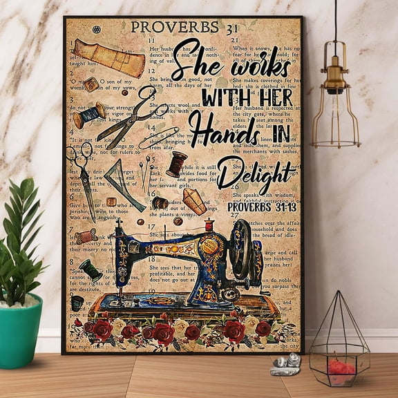 Sewing She Works With Her Hands In Delight Paper Poster No Frame Matte Wall Art Decor 11 x 17 Inch Poster