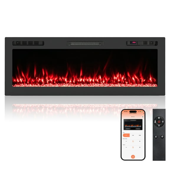 Giantex 50" Smart WiFi Electric Fireplace, Wall Mounted & Recessed Heater w/Alexa & Google Assistant