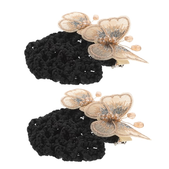 BESTYASH 2Pcs Ladies Bun Hairnet Black Comfortable Butterfly Hair Clips for Prom and Weddings