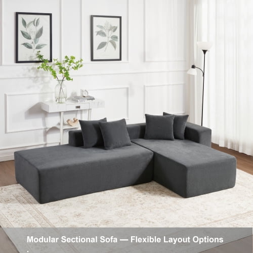 Howcool 101-inch L-shaped modular sofa with deep seat design, no assembly required, high-density foam filling with high-carbon steel wrapped springs,-loung bed, ,Dark gray