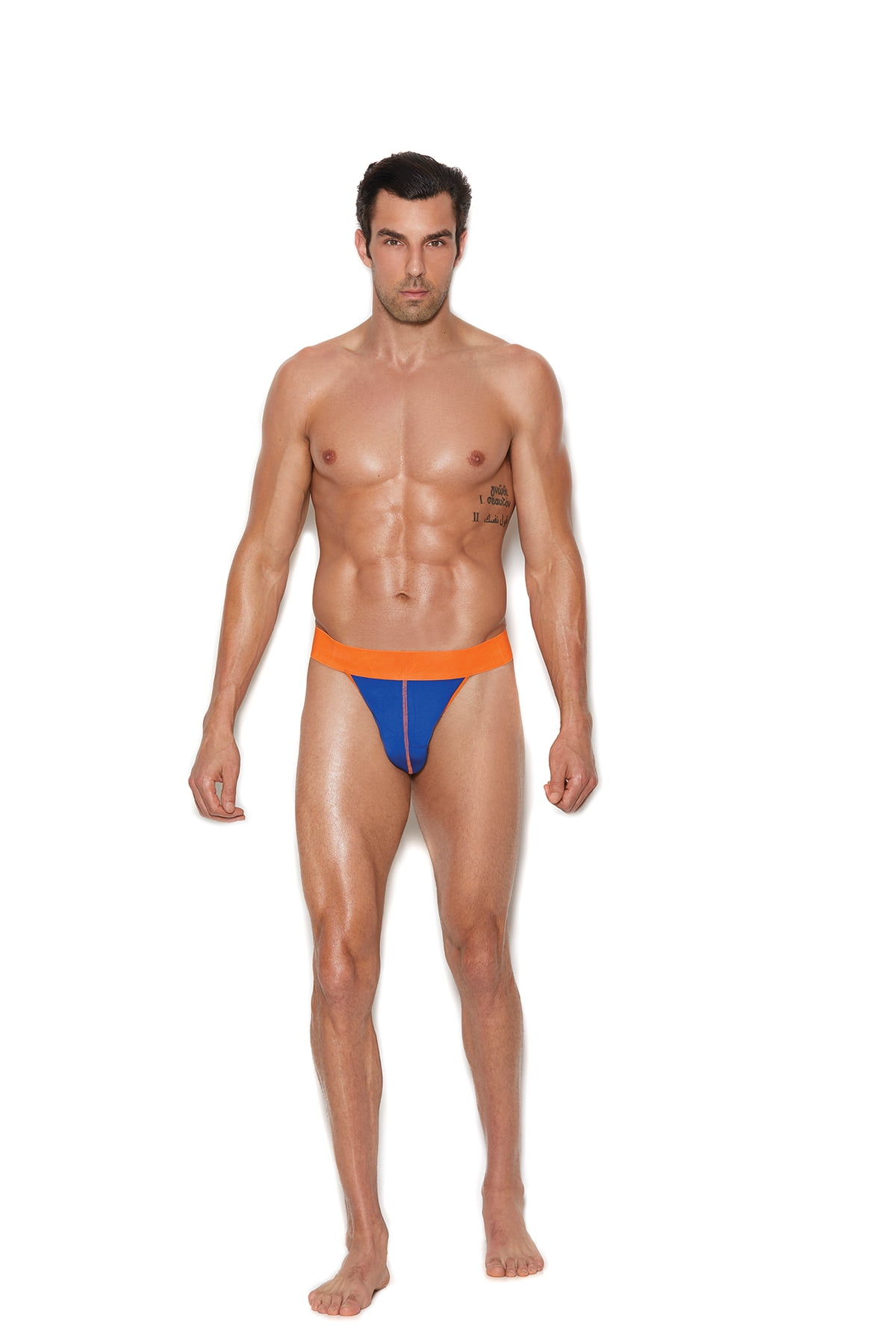 Men's thong with neon orange trim and elastic band