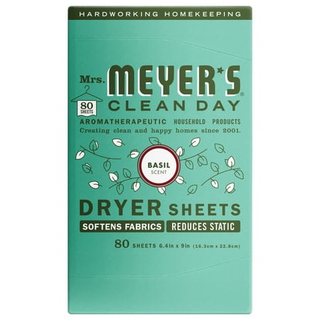 Mrs. Meyer's Clean Day Dryer Sheets, Basil Scent, 80 Count