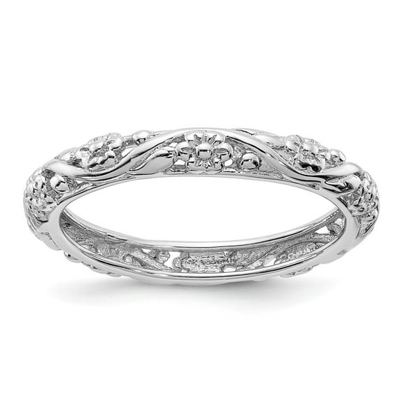 Sterling Silver Stackable Expressions Rhodium Floral Ring