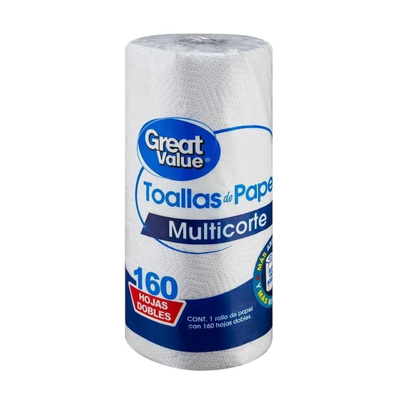 Toallas de papel Great Value multicorte 160 hojas dobles 1 rollo