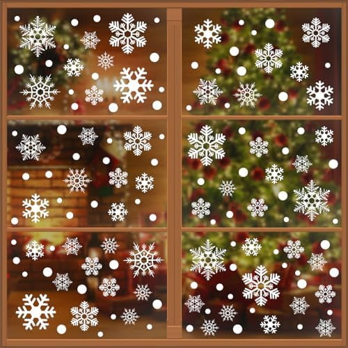 8 Sheets Snowflake Window Clings, Winter Window Stickers, Christmas White Snowflakes Window Decal for Glass, Christmas Window Decals, Winter Wonderland Decorations for Home Christmas