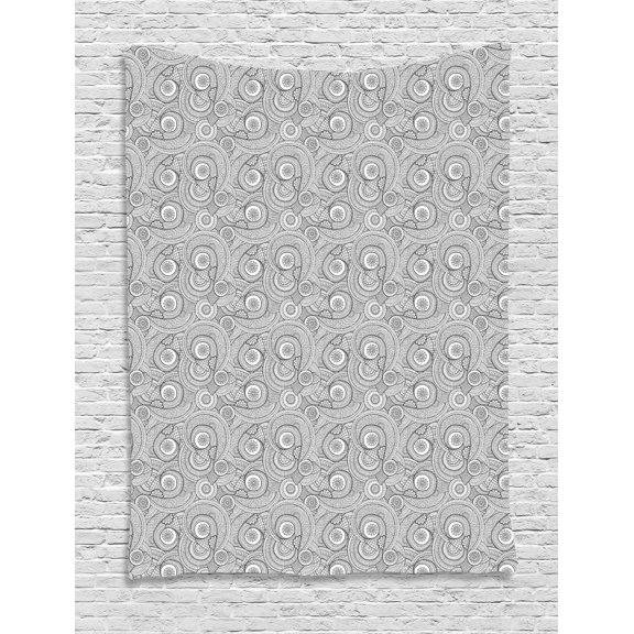 Black and White Tapestry, Asian Ethnic Floral Pattern with Swirls and Mandala Inspired Henna Motifs, Wall Hanging for Bedroom Living Room Dorm Decor, 60W X 80L Inches, Black White, by Ambesonne