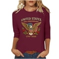 thumbnail image 2 of Women 250th Anniversary USA Celebration T Shirt, Patriotic Printed Round Neck Casual Top, 3/4 Sleeve Pullover Blouse, Lightweight Polyester Loose Fit, Ideal for Independence Day, 2 of 7
