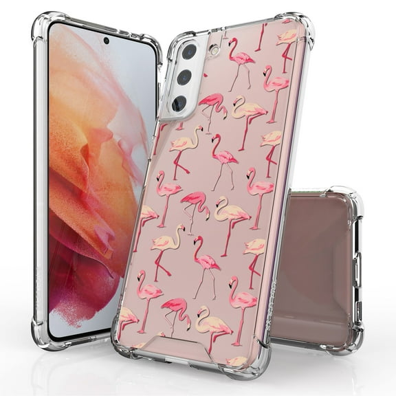 ANJ  Hybrid Slim Hard Back Cover Case Flexible Bumper for Samsung Galaxy S21 Plus - Pink Flamingo