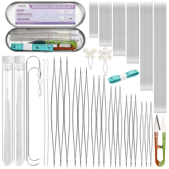 94pcs Beading Needle Set, 6 Sizes Big Eye Beading Needles for Seed Beads, Bead Spinner Needles, Long Straight Bead Needles, Twist Beading Needles for Jewelry Making