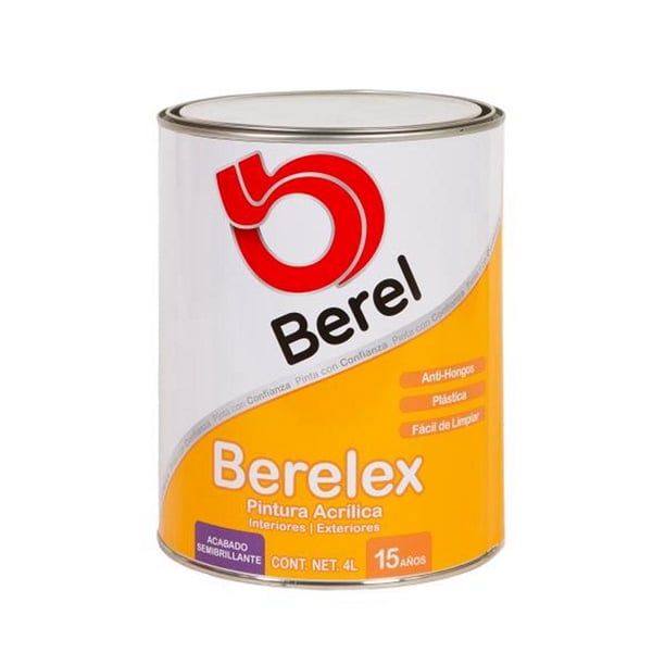 pintura berel berelex acrilica interior/exterior 4l base pastel semibrillante