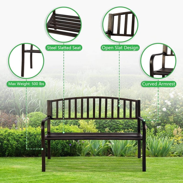 KOOL 50-Inch High Back Metal Garden Bench, Black photo 7