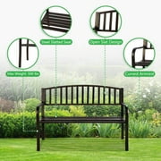Abble 50in High Back Outdoor Metal Garden Bench Steel Slat Patio Loveseat Park Bench for Porch Yard Lawn Patio Bench, Black