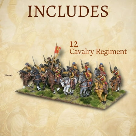 Wargames Delivered - Pike & Shotte Cavalry Plastic Boxed Set - 28mm Miniatures 12 Cavalry, Background Guide, Plastic Base, Flag, Digital Bundle - Action Figures Hard Plastic Model Kit by Warlord Games