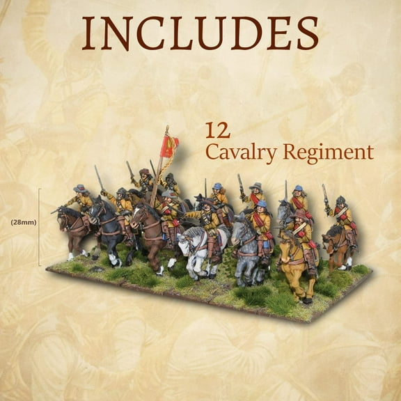 Wargames Delivered - Pike & Shotte Cavalry Plastic Boxed Set - 28mm Miniatures 12 Cavalry, Background Guide, Plastic Base, Flag, Digital Bundle - Action Figures Hard Plastic Model Kit by Warlord Games
