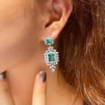 thumbnail image 3 of Green Cubic Zircon Crystal Droplet Long Dangle Earring White Gold Plated Jewelry, 3 of 8